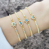 Vlen CZ Evil Eye Bracelet for Women Stainless Steel Chain Evil Eye Pulseras