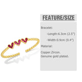 Colorful CZ Heart Bracelet for Women Beads Cuff Jewelry Gift