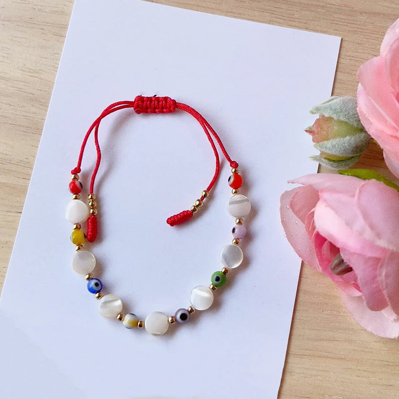 Colorful Evil Eye Bracelet Mother Of Pearl Jewelry 18K Plated