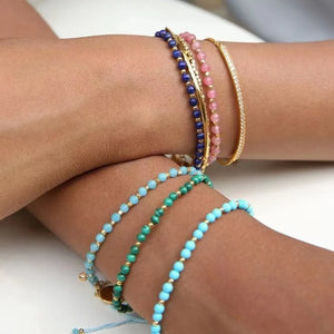 Colorful Natural Stone Beaded Bracelet Plated 18K High Boho Beach Style Jewelry