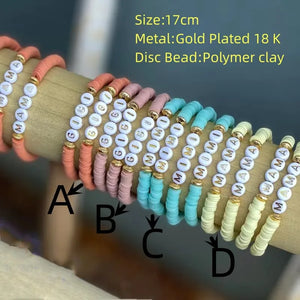 Vlen Customize Name Bracelet Heishi Jewellery Boho 18k Initial Letter Bracelet