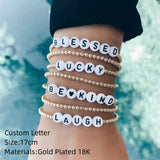 Vlen Personalized Name Bracelet for Women Waterproof Plated18 K Beads Pulseras
