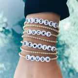 Vlen Personalized Name Bracelet for Women Waterproof Plated18 K Beads Pulseras