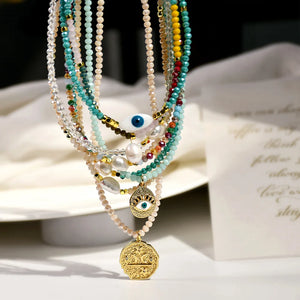Evil Eye Pendant Choker Necklace Multi-color Crystal Beaded Necklaces