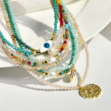 Evil Eye Pendant Choker Necklace Multi-color Crystal Beaded Necklaces