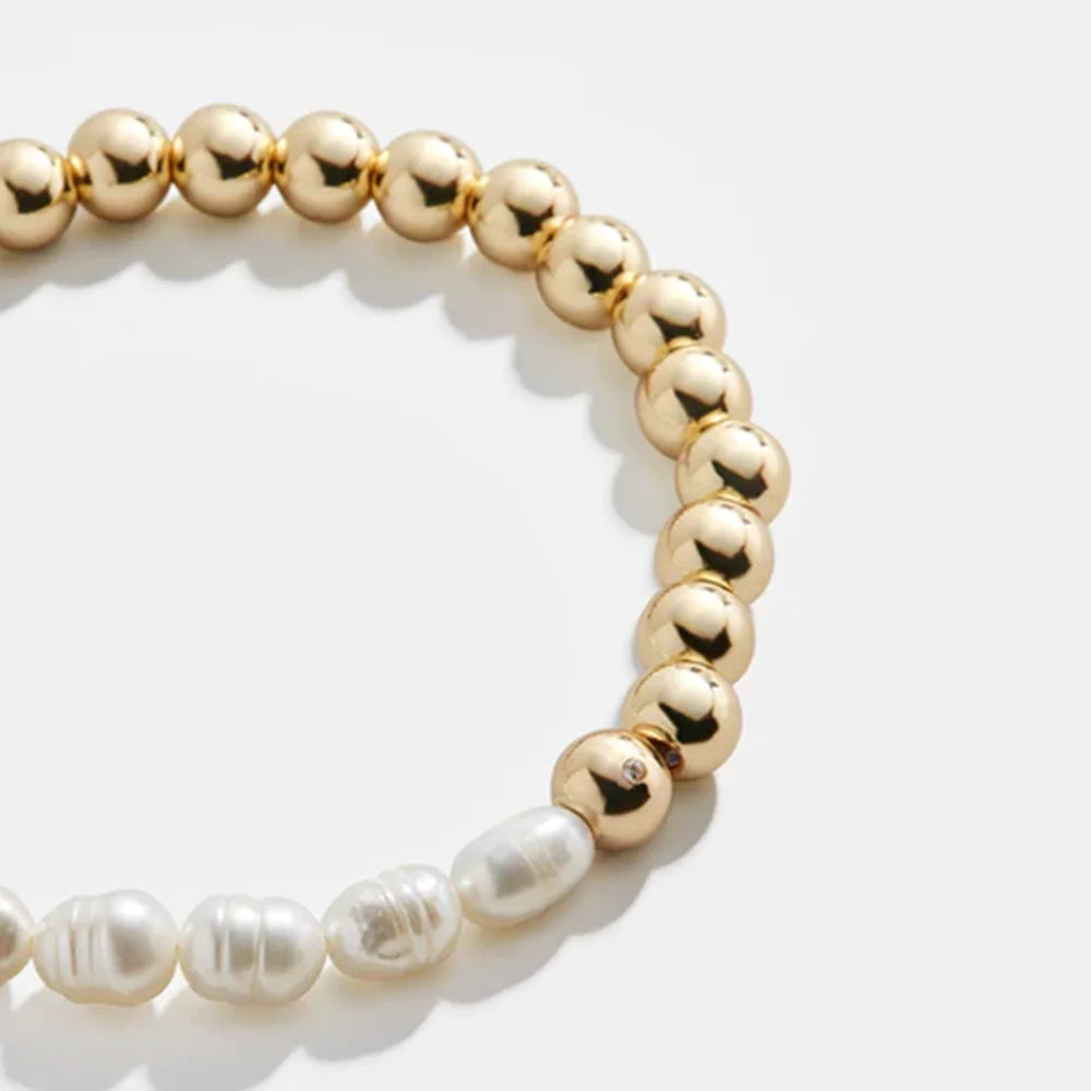 Vlen Half Pearl Beaded Bracelet for Women 18K Jewelry