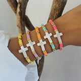 Vlen Shell Cross Bracelet Multicolor Heishi Boho Christian Jewelry