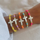 Vlen Shell Cross Bracelet Multicolor Heishi Boho Christian Jewelry