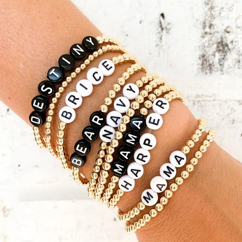 Vlen Personalized Name Bracelet for Women 18K Waterproof Plated Beads Pulseras