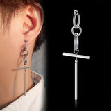Geometric Triangle Cross Dangle Clip Earrings Stainless Steel Punk Accessory