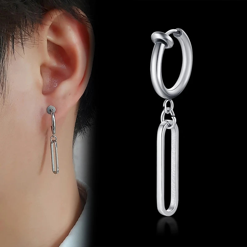 Geometric Triangle Cross Dangle Clip Earrings Stainless Steel Punk Accessory