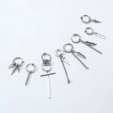 Geometric Triangle Cross Dangle Clip Earrings Stainless Steel Punk Accessory