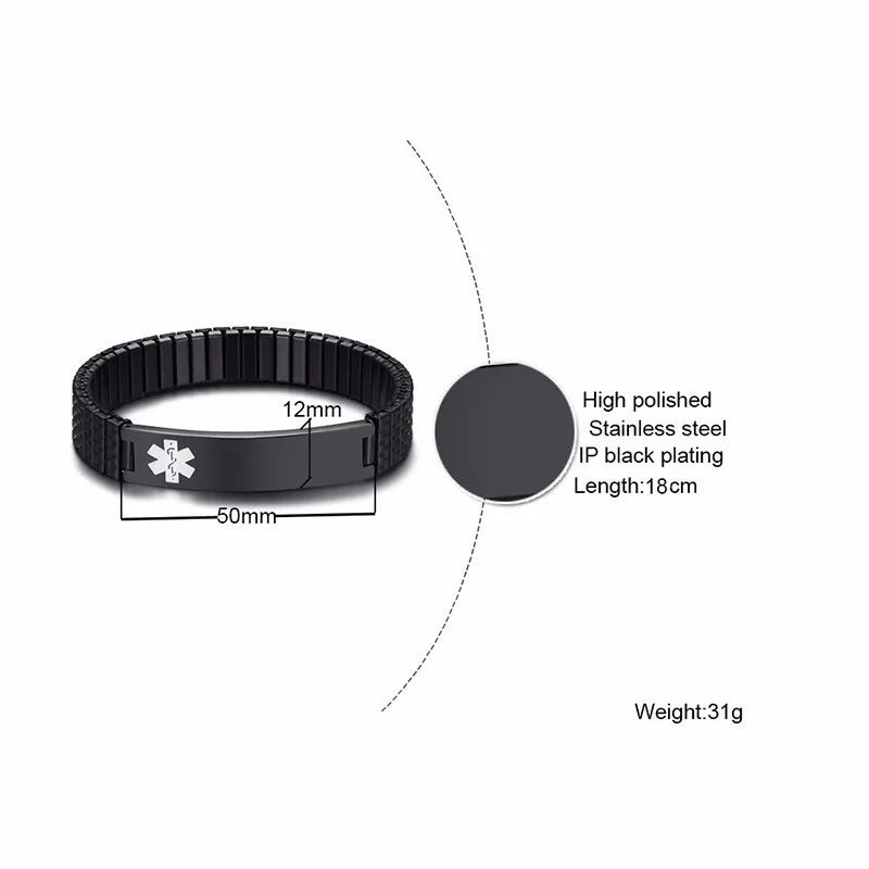 12mm Stainless Steel Diabetes Medical Alert ID Bangle