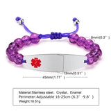 13mm Women's Medical Alert Bracelet, Pink Beads Chain with Steel ID Cuff Bangle
