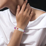 13mm Women's Medical Alert Bracelet, Pink Beads Chain with Steel ID Cuff Bangle
