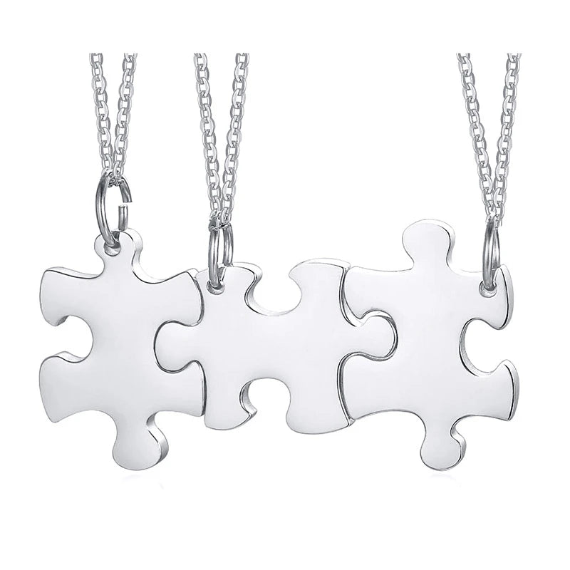 Personalized BFF Couple Necklaces Set Stainless Steel Puzzle Pendant