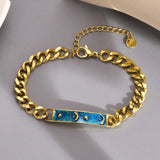 Sun Moon Bracelets for Women, Stainless Steel Cuban Chain Wristband