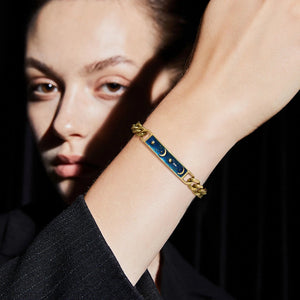 Sun Moon Bracelets for Women, Stainless Steel Cuban Chain Wristband