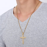Men's Stainless Steel Cuban Chain Necklace Cross Pendant
