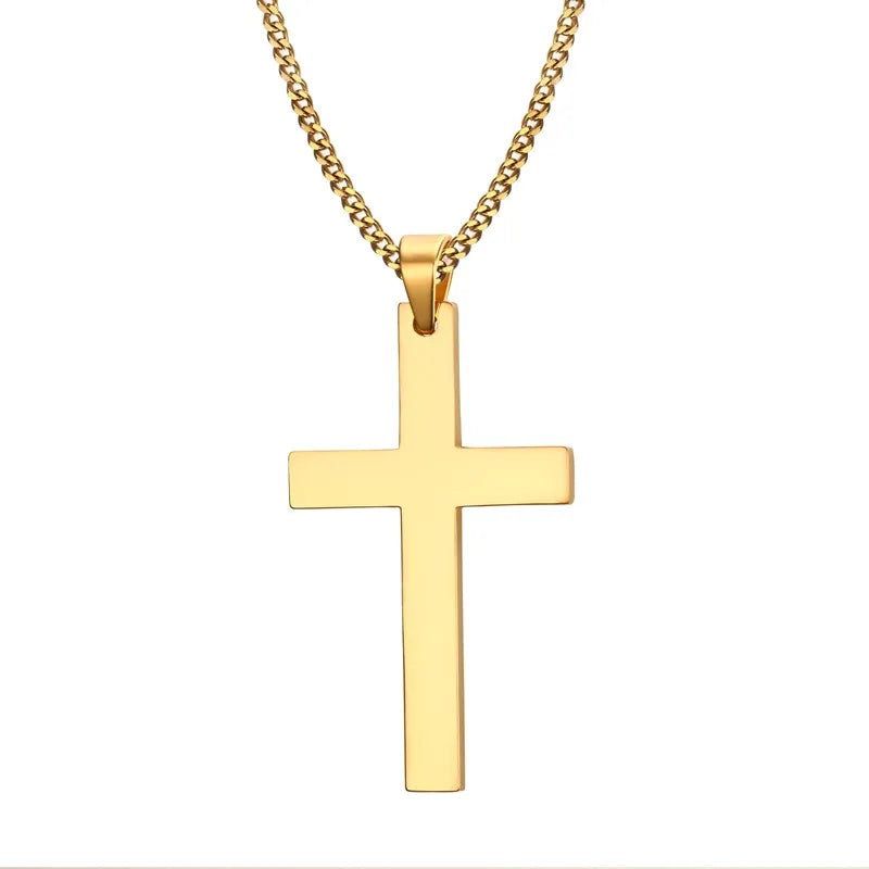Men's Stainless Steel Cuban Chain Necklace Cross Pendant
