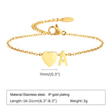 Heart Initial Bracelet for Girls, Cable Chain Wristband with Letter C