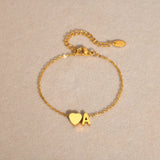 Heart Initial Bracelet for Girls, Cable Chain Wristband with Letter C