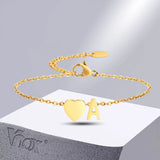 Heart Initial Bracelet for Girls, Cable Chain Wristband with Letter C