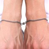 2Pcs Heart Charm Couple Bracelets,Steel Chain,Valentines Lover Gift
