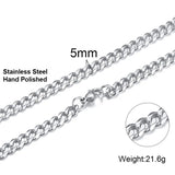 Men's Cuban Chain Necklace, Rope Links Collar, Stainless Steel Unisex Necklace
