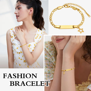 Custom 5.5mm Star Charm Bracelet, Engraved Name Date Bangle