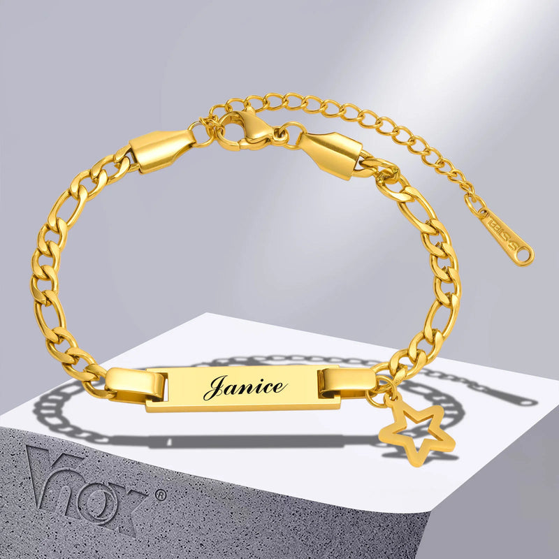 Custom 5.5mm Star Charm Bracelet, Engraved Name Date Bangle