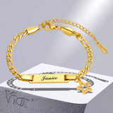 Custom 5.5mm Star Charm Bracelet, Engraved Name Date Bangle