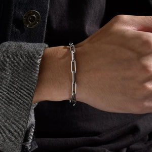 5mm Paperclip Chain Bracelet for Men, Casual Stylish Rectangle Links Wristband