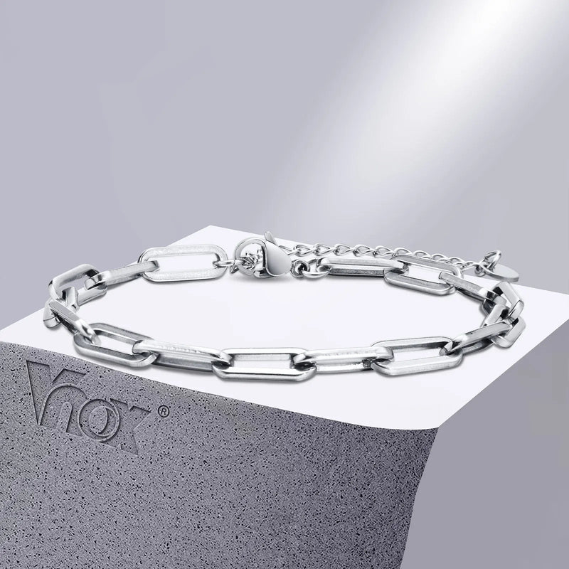 5mm Paperclip Chain Bracelet for Men, Casual Stylish Rectangle Links Wristband
