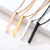 3D Bar Pendant Stainless Steel Necklace, Minimalist Unisex Neck Collar