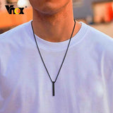 3D Bar Pendant Stainless Steel Necklace, Minimalist Unisex Neck Collar