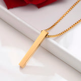 3D Bar Pendant Stainless Steel Necklace, Minimalist Unisex Neck Collar
