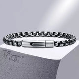 6mm Box Chain Bracelet for Men, Stainless Steel Wristband