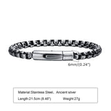 6mm Box Chain Bracelet for Men, Stainless Steel Wristband