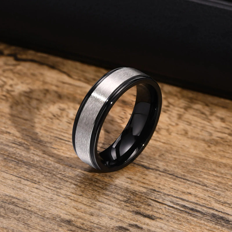 6mm Matte Stainless Steel Wedding Band, Unisex Basic Plain Tail Ring