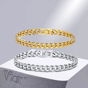 Cuban Chain Bracelet, Waterproof Stainless Steel Link Wristband for Men Women