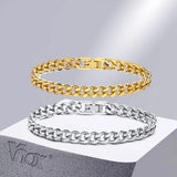 Cuban Chain Bracelet, Waterproof Stainless Steel Link Wristband for Men Women