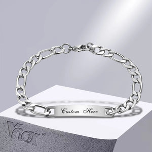 Men's 7mm Stainless Steel Chain Bracelet, Customizable, Waterproof, Never Fade