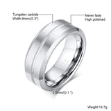 8mm Tungsten Men's Wedding Ring with Grooved Line Band