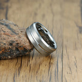 8mm Tungsten Men's Wedding Ring with Grooved Line Band