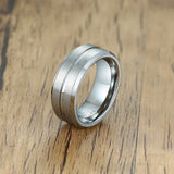 8mm Tungsten Men's Wedding Ring with Grooved Line Band