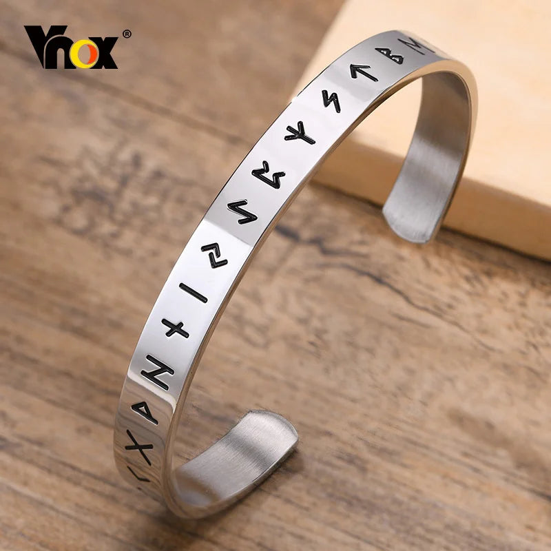 8mm Viking Bracelets for Men, Nordic Rune Letter Amulet Cuff Bangle