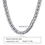 Men's Miami Cuban Chain Necklace, 8mm Width, Stainless Steel, 18-24inch