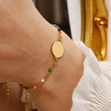 A-Z Initial Bracelets for Women, Stainless Steel Round Coin Charm Bracelet