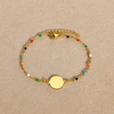 A-Z Initial Bracelets for Women, Stainless Steel Round Coin Charm Bracelet